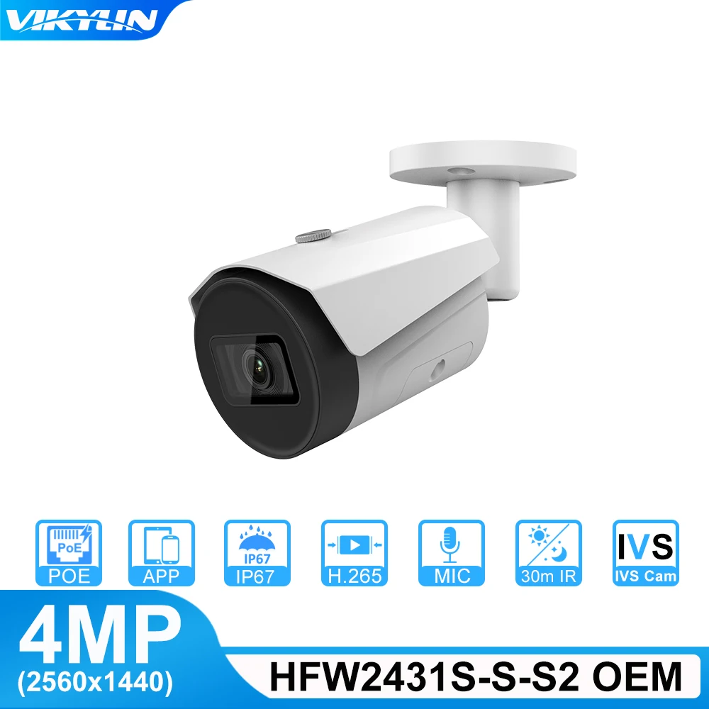 

Vikylin IP Camera 4MP Surveillance Bullet Camera IPC-HFW2431S-S-S2 Starlight Security POE SD Card Slot Dahua Compatible IP67