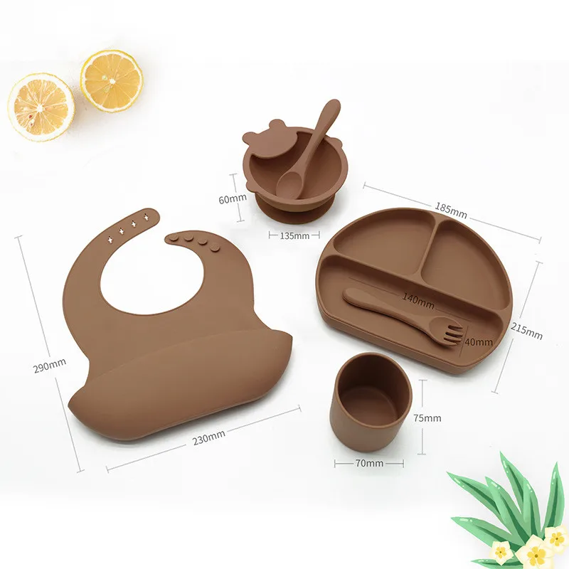 6 шт./компл. детская силиконовая тарелка-присоска чашка нагрудники ложка Детская