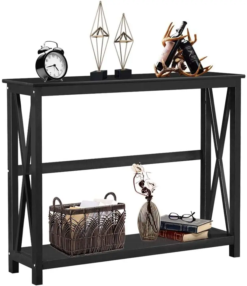 

2-tier Console Table X-Design Wooden Sofa Table Bookshelf Entryway Accent Table Shelf Storage For Living Room Bedroom Hallway