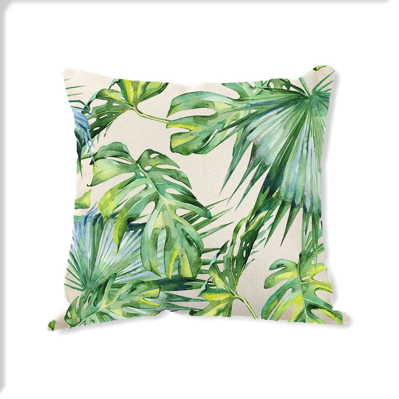 

Green Tropical Leaves Cactus Pillowcase 45x45cm Linen Polyester Nordic Simple Cushion Cover Living Room Sofa Chair Home Decor