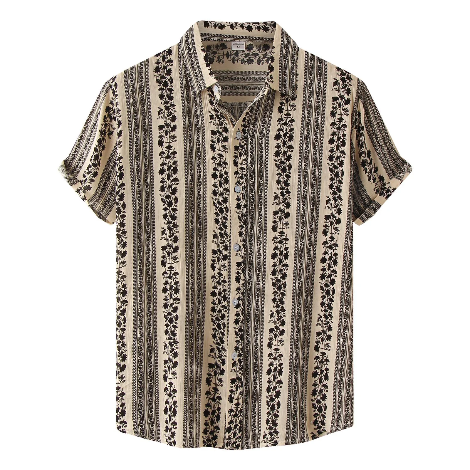 

Male Summer Casual Floral Print Shirt Short Sleeve Turn Down Collar Shirt Men Black Bodysuit
