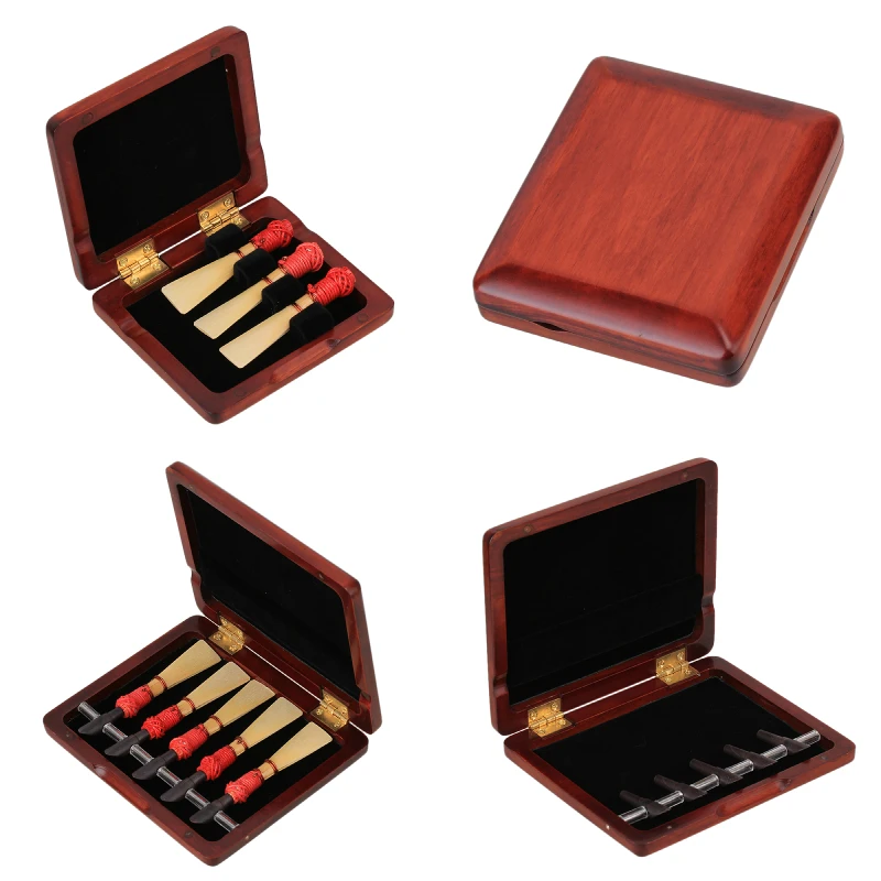 Professional Durable Solid Wooden Bassoon Reed Case Hold 3/5 pcs Reeds Dark Red