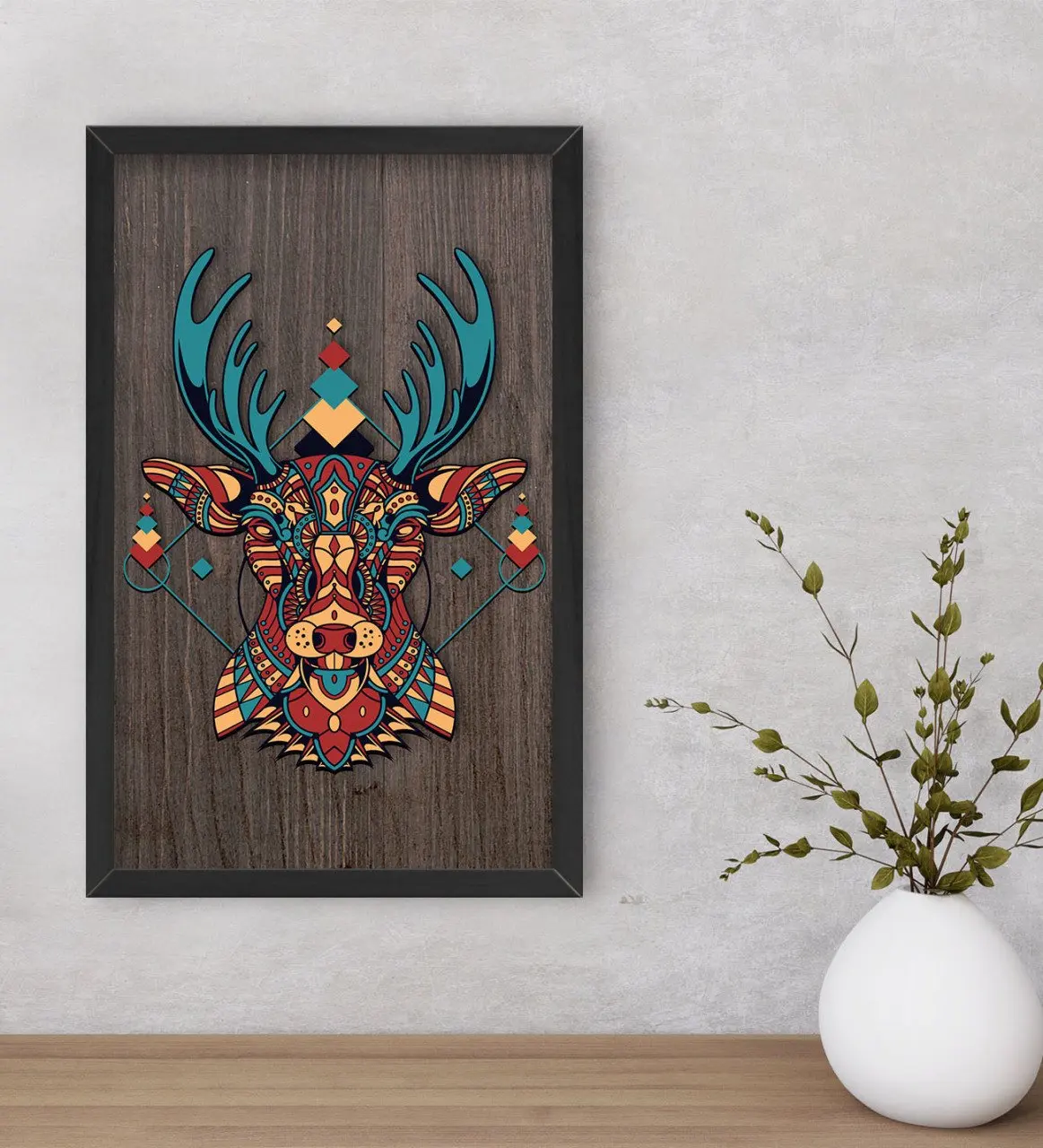 

BK Home Deer Decorative Wood Black Framed Tablo-1