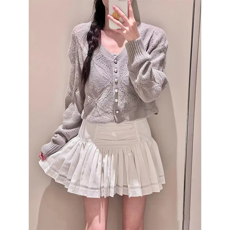 Японские милые джемперы с v-образным вырезом однобортный кардиган длинными