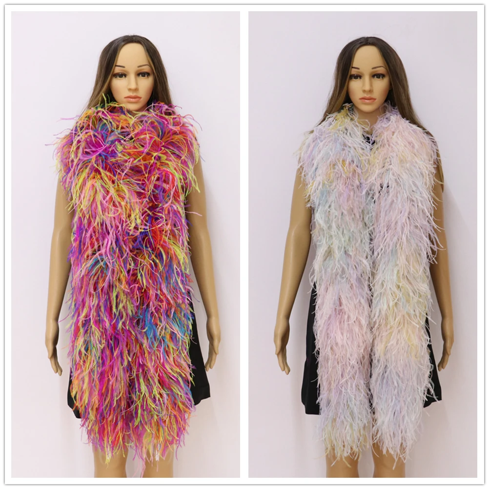 

2 Meters Ostrich Feather Boa Fluffy Feather Fringe for Party Clothing Sewing Decoration Multicolor Plume Shawl