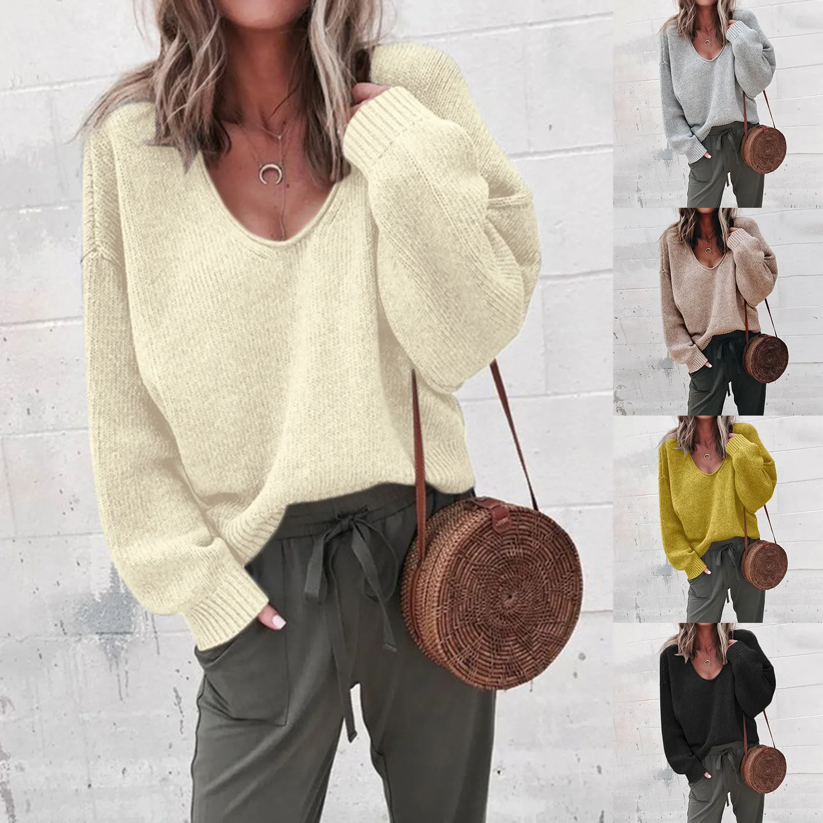 

Модный женский свитер, новинка сезона осень-зима 2023, однотонный Свободный Повседневный пуловер в Корейском стиле, топ с круглым вырезом и длинным рукавом, винтажная трикотажная одежда