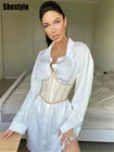 Женское платье Shestyle, рубашка, корсет, Повседневная Элегантная стильная уличная одежда, воротник-поло, черно-белый наряды