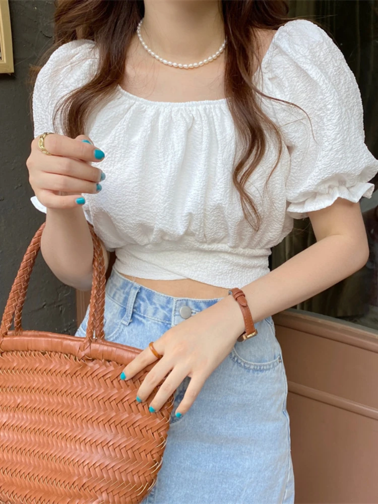 

Женская блузка с коротким рукавом, летняя блузка с кружевным бантом