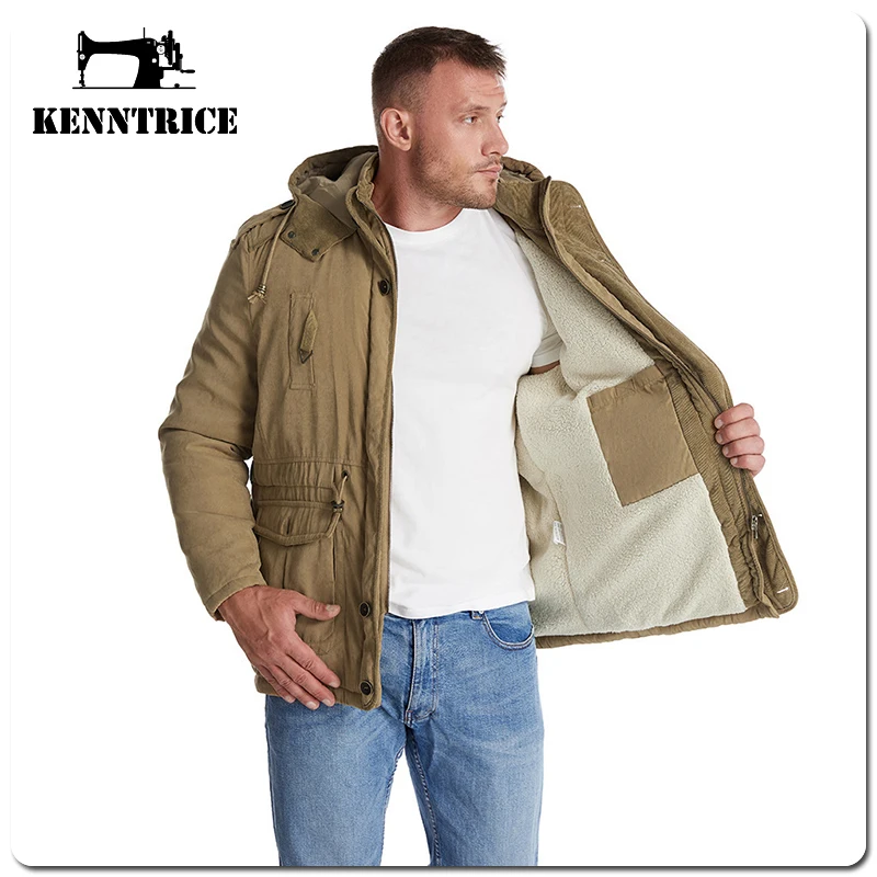 Kenntrice Thermal Parkas Jackets Large Size Classic Vintage Loose Cold Proof Fleece Hooded Snow Men'S Polar Fleece Big Yards