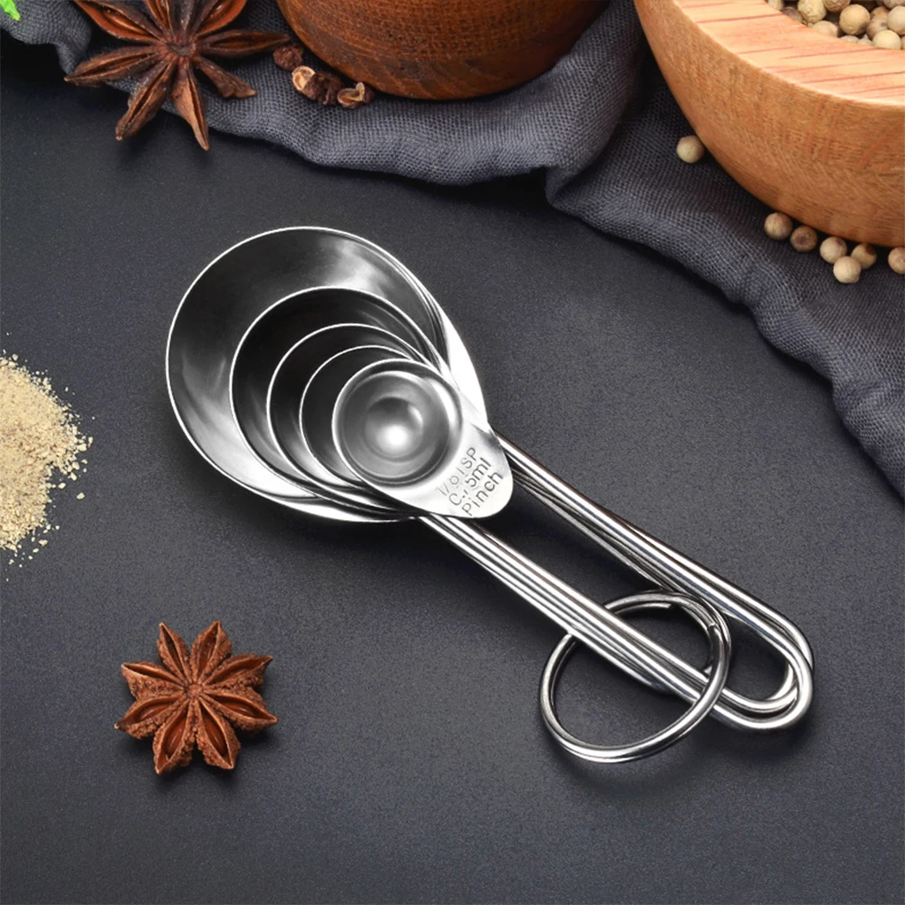 

5pcs/set Non-rusting Stainless Steel Measuring Spoons Powder Stackable Multiple-Sizes Stainleess Handled Coffee