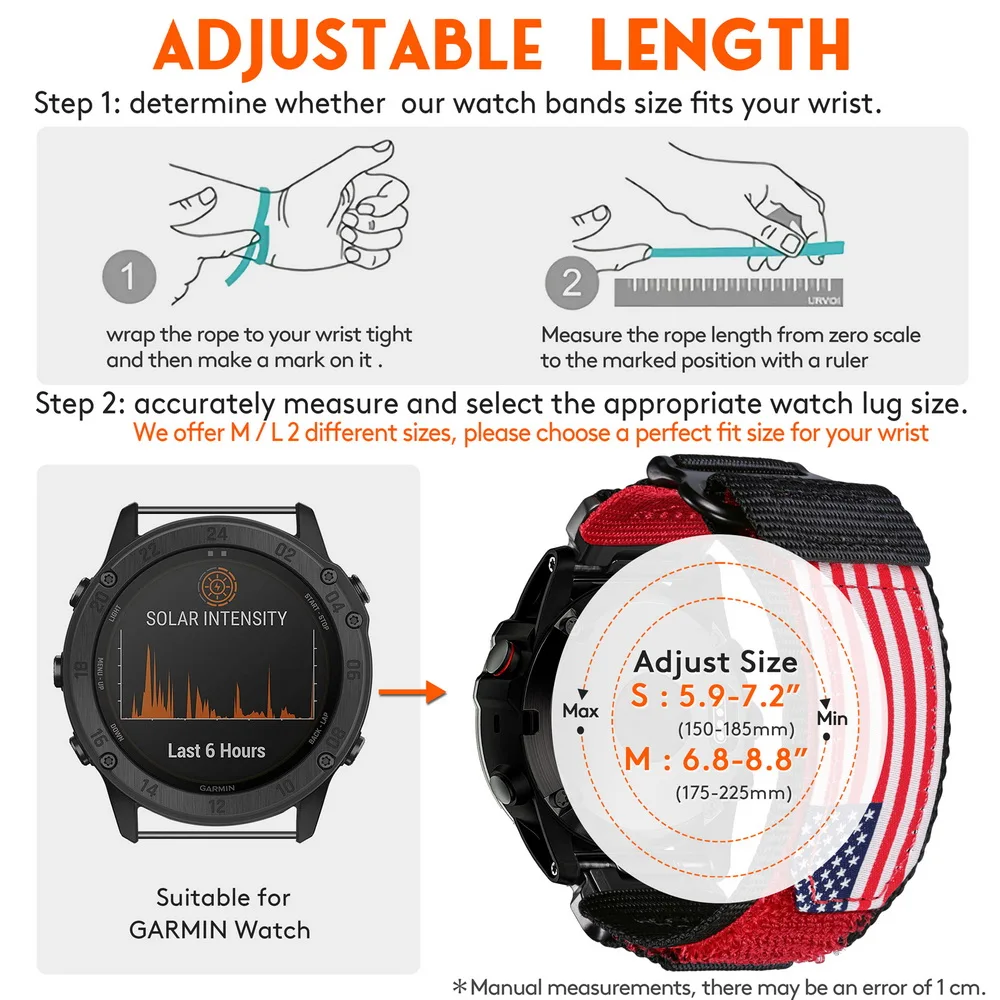 HEMSUT для часов Garmin, ремешок Quickfit 20, 22, 26 мм, нейлоновые спортивные ремешки, совместимые с Fenix Tactix Marq (art.: 3920d4370ac53) - 3920d4370ac53