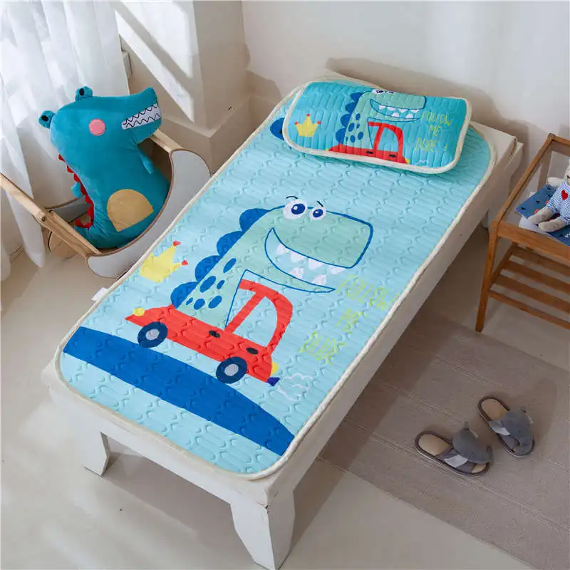 

Kids Cartoon Dinosaur Baby Bed Mattress Cover Silky Latex Cool Summer Bed Sheet Pillowcase Children Summer Sleeping Bed Mat Set