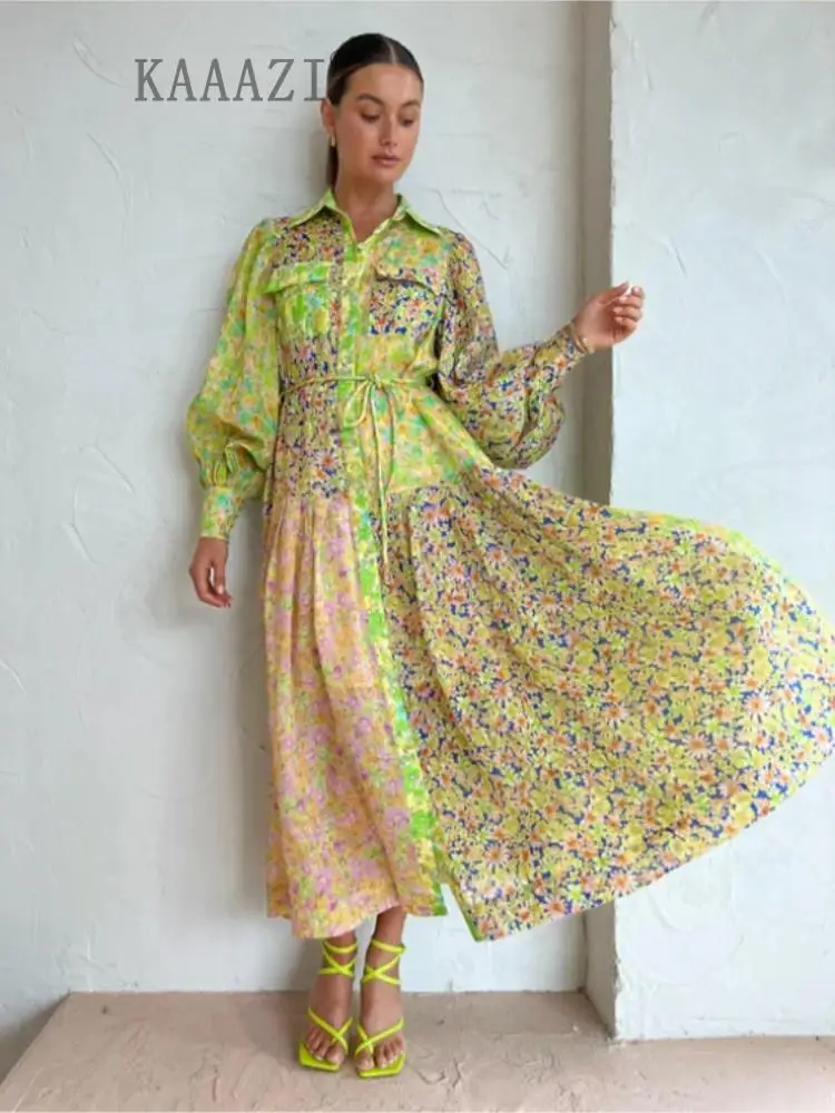 

Платье-макси с длинным рукавом и принтом, Осеннее