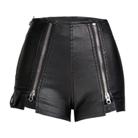 women sexy club black high waist pu shorts fashion zipper all match elasticity slim straight shorts leather black denim shorts