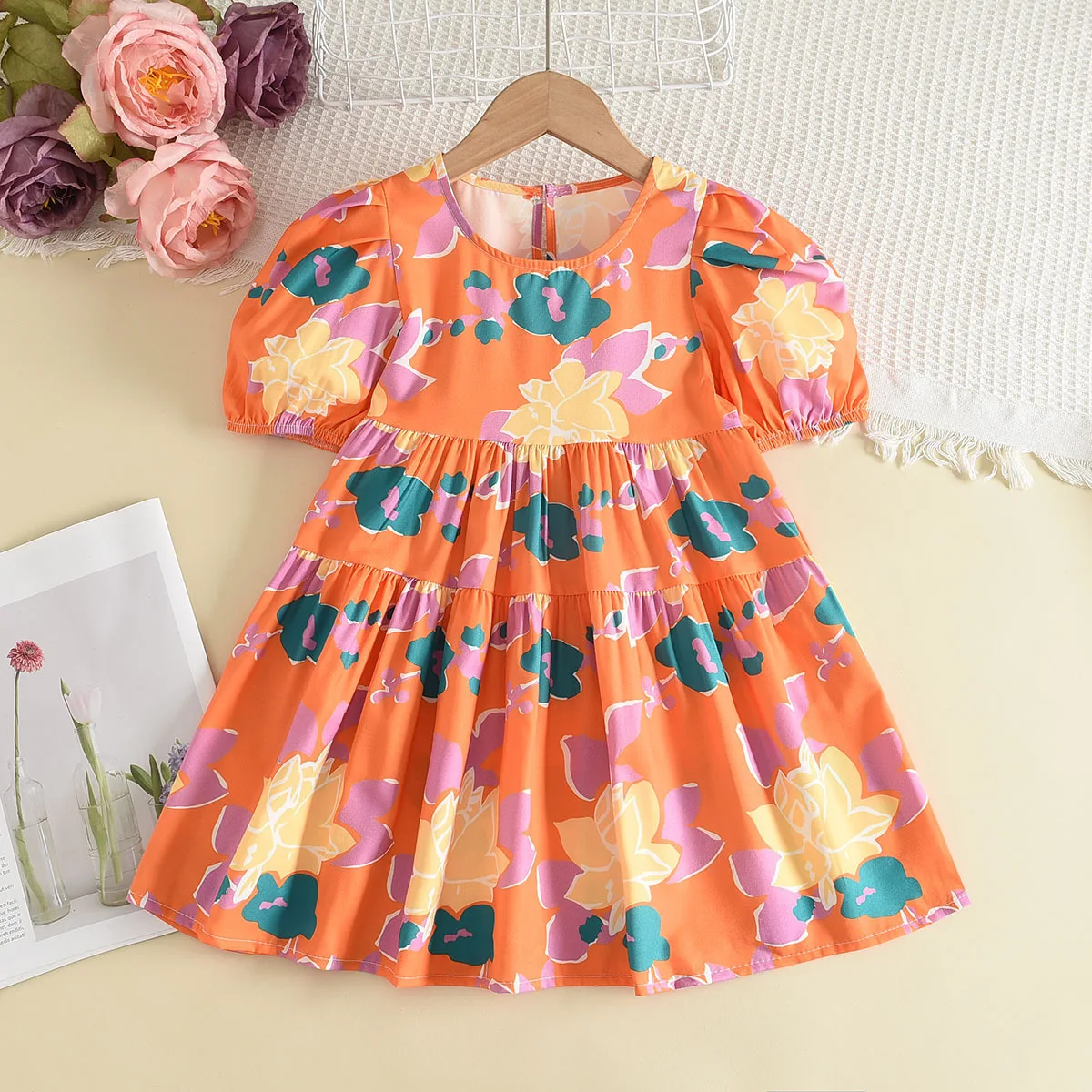 

Girls Floral Dresses 2023 New Fashion Sweet Kids Flowers Costumes Children Sleeveless Vestidos Toddler Baby Clothing
