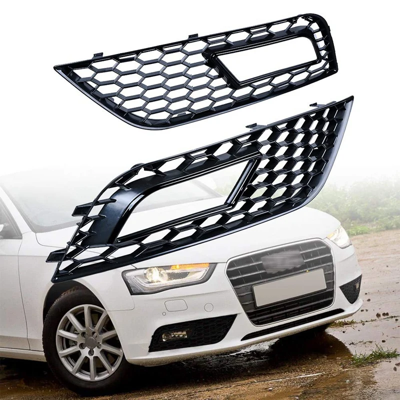 

2X RS4 Style Front Bumper Lower Grille Fog Light Grill Compatible with 2013-2016 for A4 B8.5 (Black Grille+Cover)