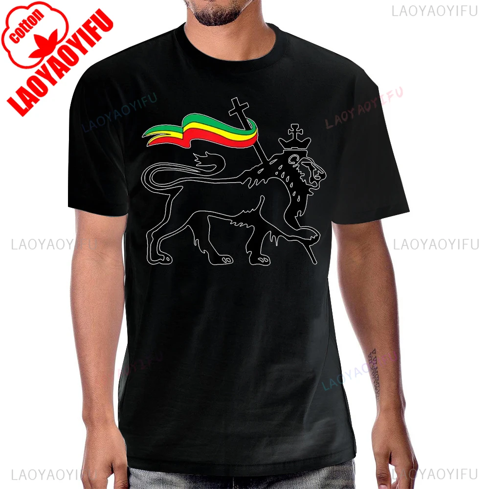 Фото Лидер продаж, винтажная футболка Rasta Lion of Judah с графическим флагом Растафеarian Reggae Lion и христианская футболка в стиле Харадзюку, повседневные мужские футболки в стиле хип-хоп №1