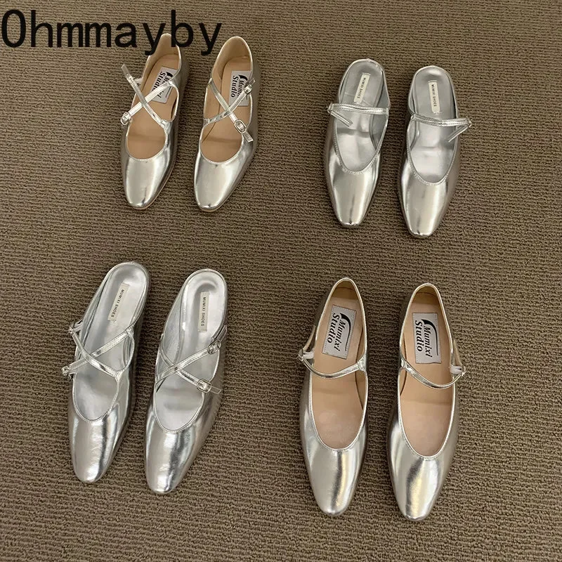 

2023 Spring Single Silver Shoes Fashion Shallow Slip On Women Flat Shoes Ladies Casual Outdoor Ballerina Shoe