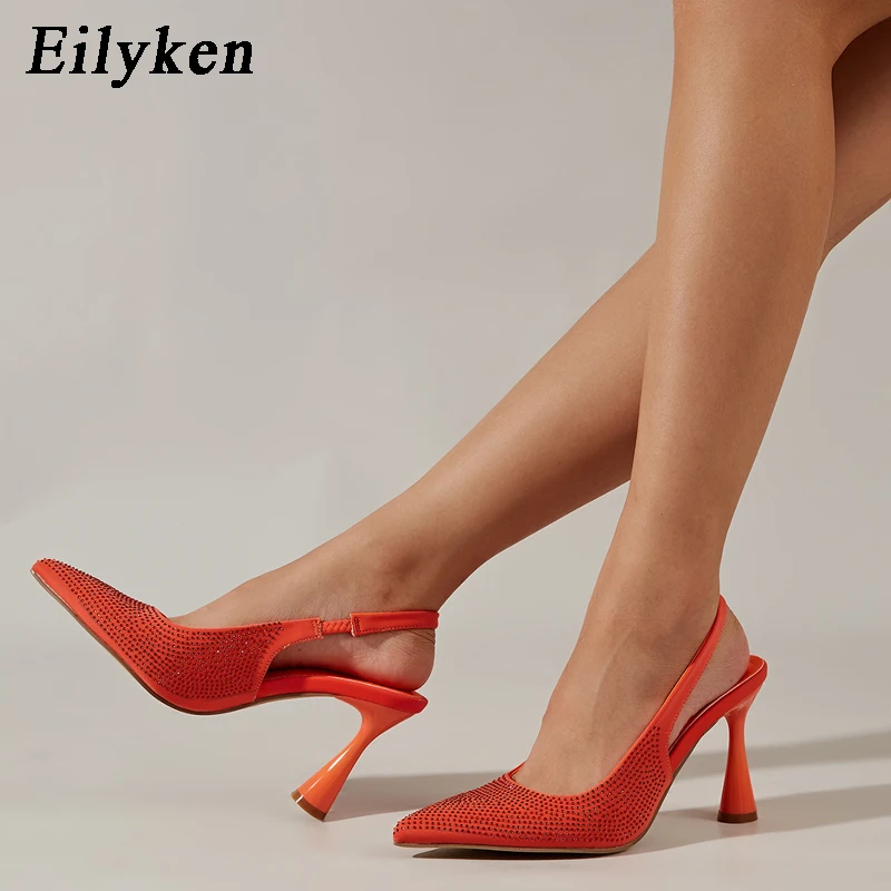 

Eilyken Мода; Женские туфли-лодочки на высоком тонком каблуке; Сандалии стразы с петлей на пятке; Туфли с острым носком вечерние туфли на выпуск...