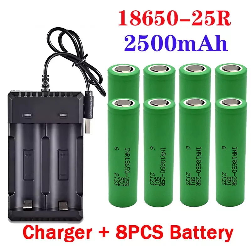 

NEW 100% Original 18650 Battery 3.7V 2500Mah INR18650 25R Hoge Ontlading 20A Power Bateria Mobiele Voor Schroevendraaier+USB cha
