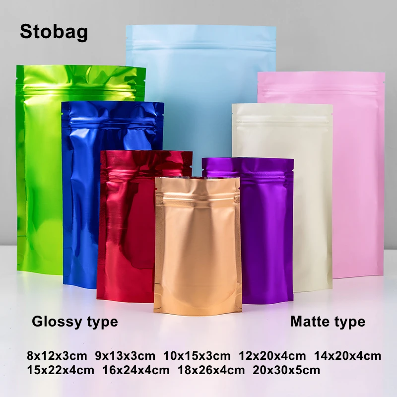 

StoBag 100 шт. глянцевая/матовая упаковка для пищевых продуктов, пакет с застежкой-молнией, алюминиевая фольга, подставка, герметичная, для женских закусок