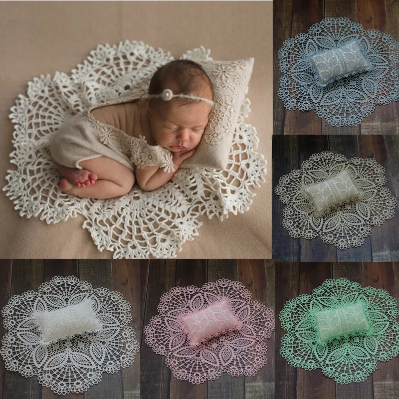 Newborn Photography Props Accessories Hollow Crochet Blanket+Pillow Studio Baby Photo Decoration Cushion Infant Shooting Props