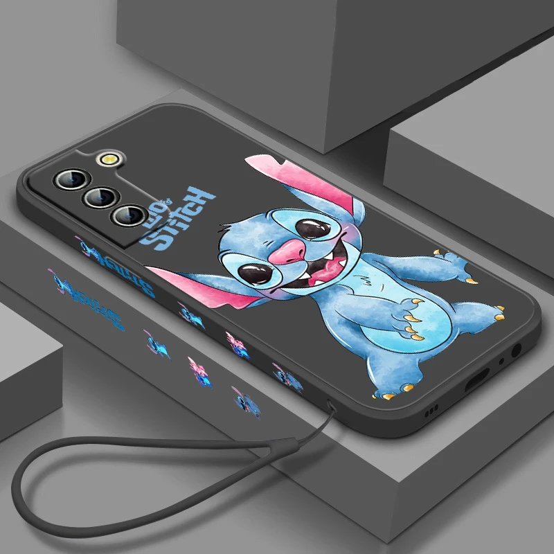 

Cute Anime Stitch Phone Case For Samsung Galaxy S23 S22 S21 S20 S10 S9 Ultra Plus Pro FE Liquid Left Rope Phone Case Coque Capa