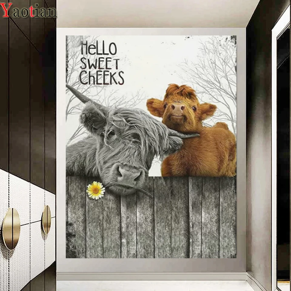 

5D DIY Animal art, Dutch highland cattle full round square Diamond Painting Cross Stitch Diamond Embroidery Handicrafts