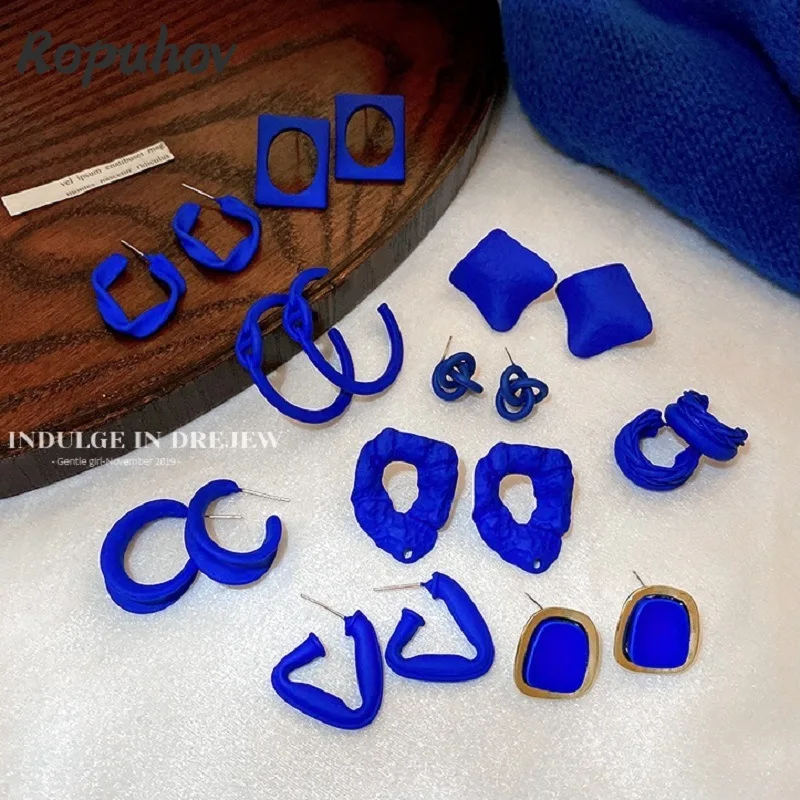 

Новинка 2021, женские серебряные серьги Ropuhov с иглами, голубые геометрические серьги неправильной геометрической формы в Корейском стиле, усо...