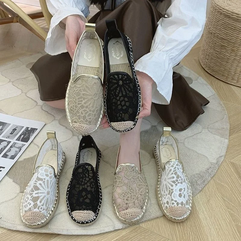 2022new style canvas shoes ladies fashion flat shoes lace hollow low cut suitable for canvas shoes comfortable slippers35-43cozy