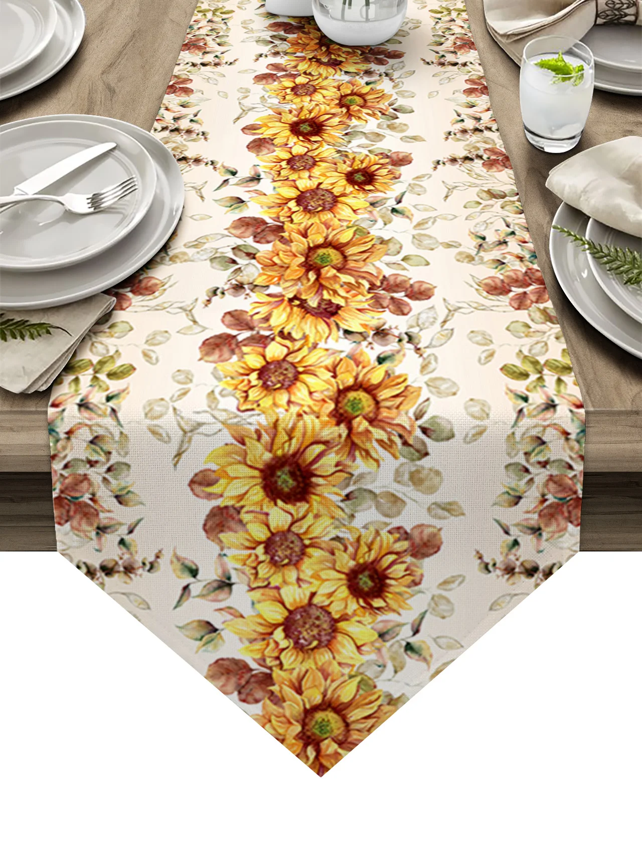 

Скатерть из листьев эвкалипта в пасторальном стиле, Подсолнухи, растения, свадебное украшение, скатерть для вечерние, дома, кухни, столовой