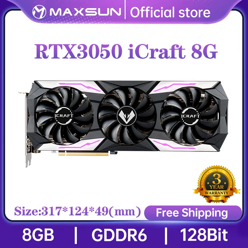 MAXSUN новые графические карты RTX 3050 iCraft 8G GDDR6 GPU NVIDIA компьютер ПК 4 0 бит DP * 3 PCI Express X16