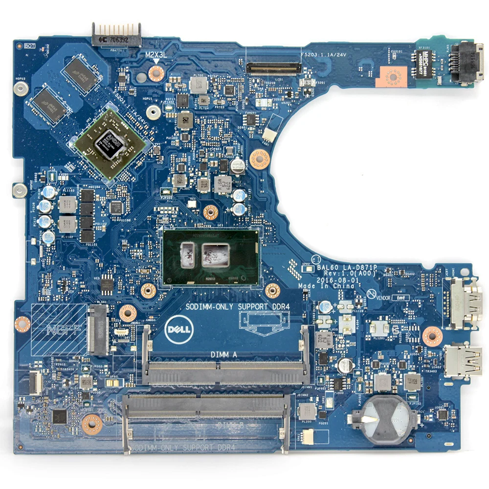 

For Dell 15 5566 Laptop Motherboard With i7-7500U CPU DDR4 2GB Video Card LA-D871P Mainboard