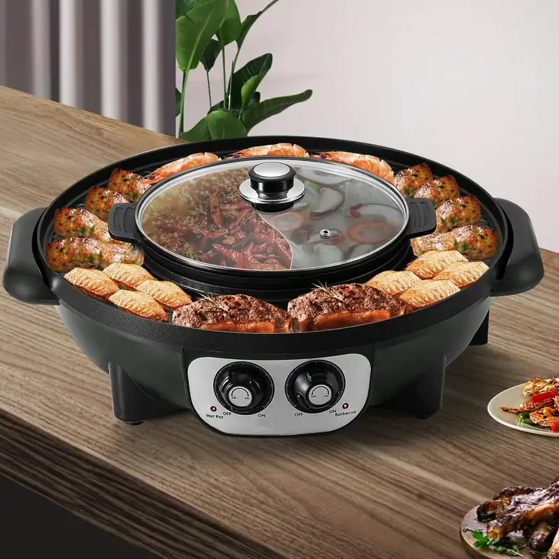 

2 in 1 Electric BBQ Pan Grill Hot Pot Portable Hot Pot BBQ Grill 2200W