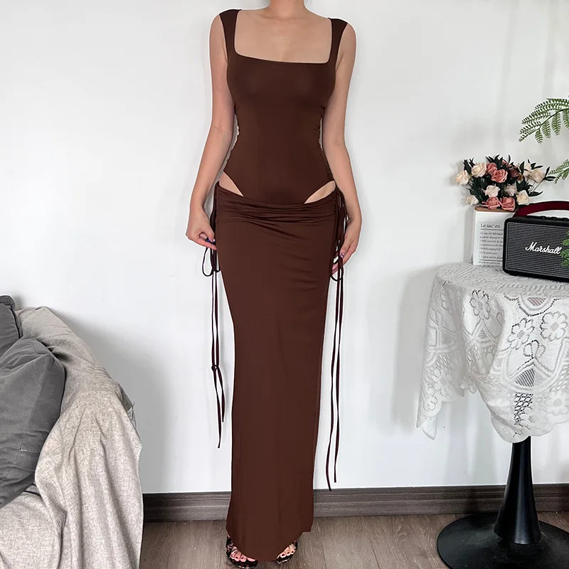 DSMTRC Боди с квадратным вырезом + повязки макси-юбки Mujer High Street Новые одинаковые