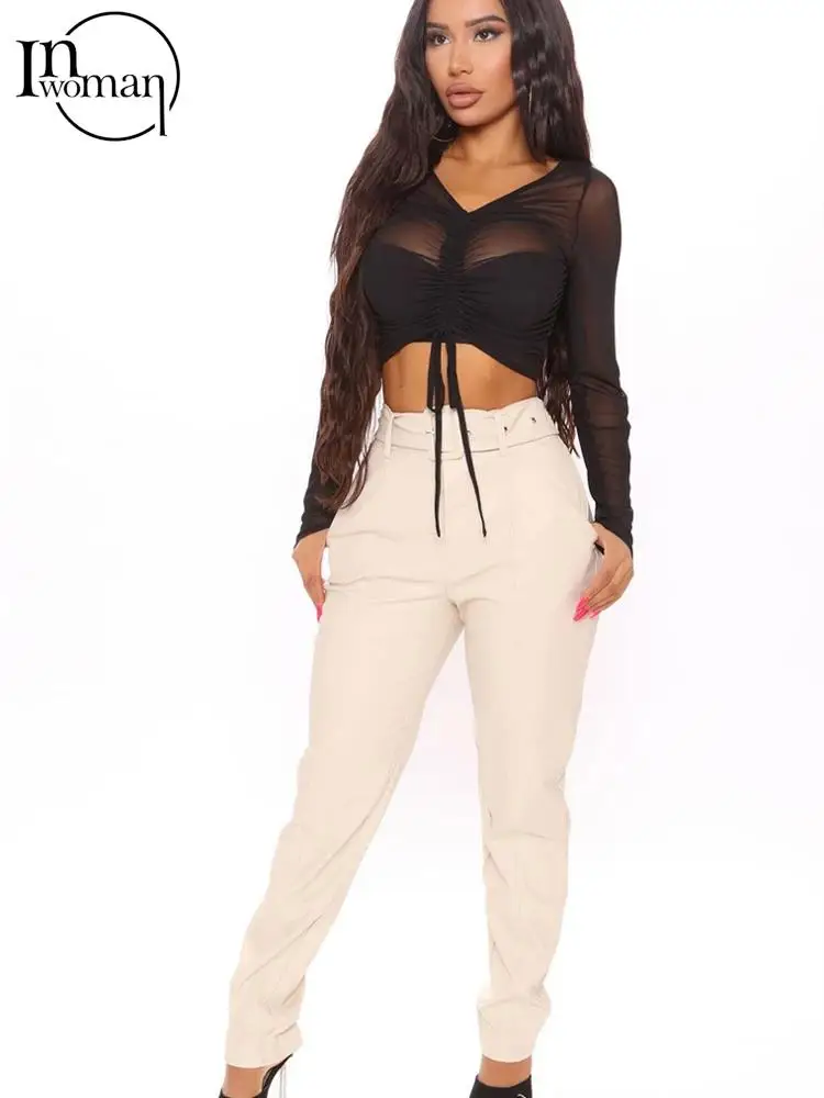 

Женская Сетчатая футболка с длинным рукавом, V-образным вырезом