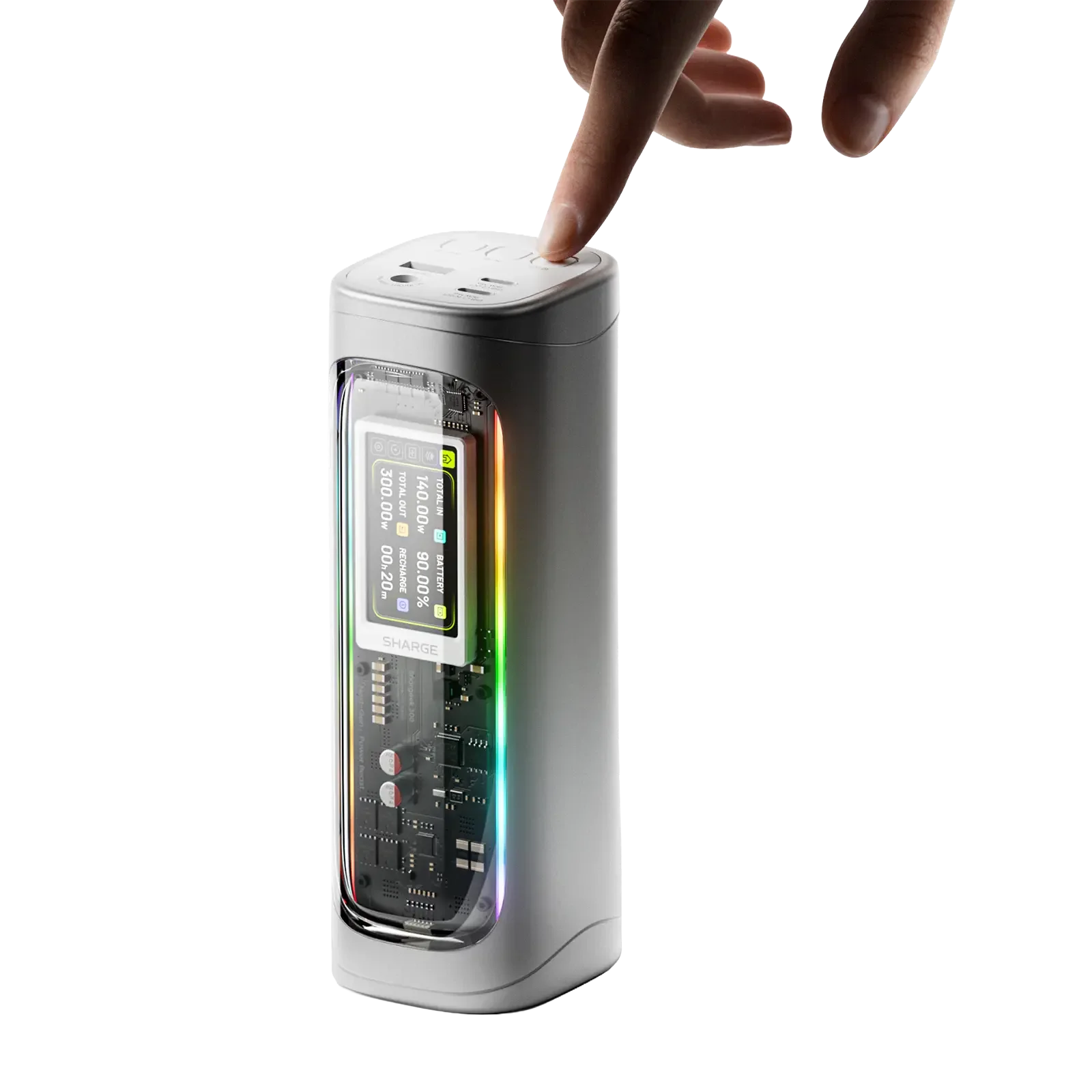 Фото Портативный аккумулятор SHARGEEK 300 Power Bank 24000 мАч 300 Вт с быстрой зарядкой, портом DC, RGB-подсветкой и умным дисплеем для ноутбуков MacBook и iPad №1