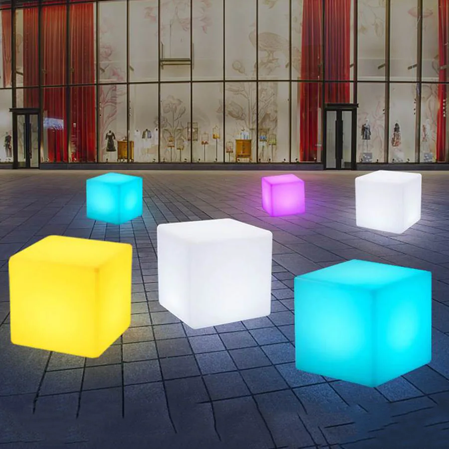 

16Inch Glowing Cube Stool LED Night Light Waterproof Cubic Seat Chair Rechargeable Furniture Sitting Lamp For Garden Party Decor