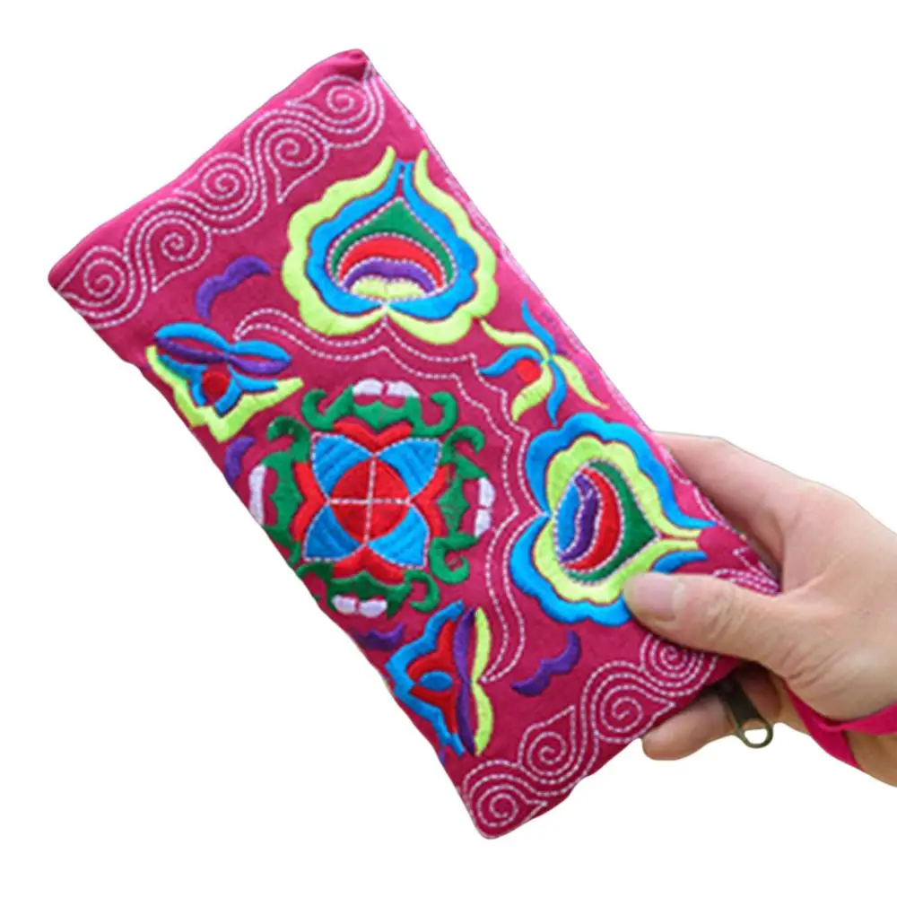 

New Women Clutch Bag Money Cash Holder Phone Storage Case Ethnic Handmade Embroidered Wristlet Handbag Zipper Purse Long Wallet