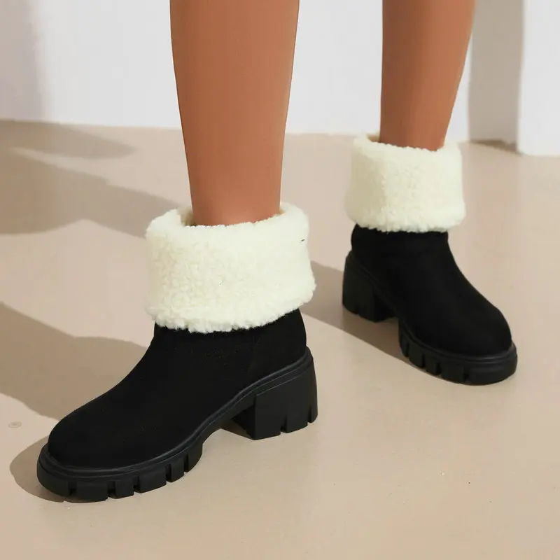 Женские Теплые ботильоны на платформе толстом среднем квадратном каблуке с