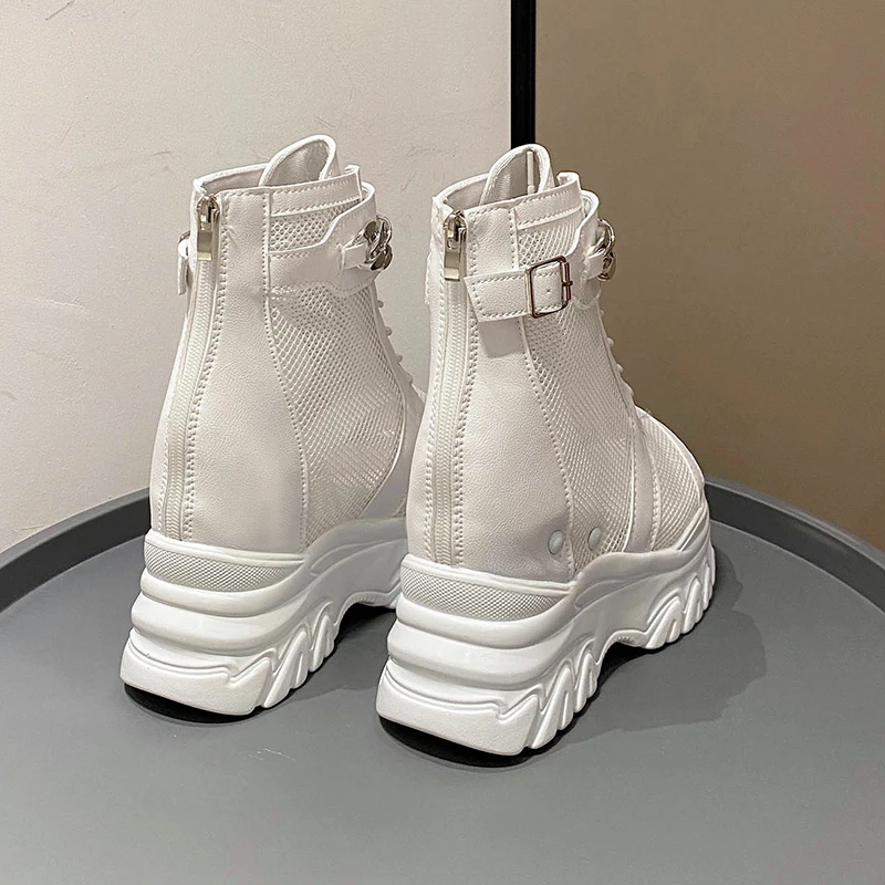 Platform Sandals Women 2023 Summer Breathable Mesh Sneakers Wedges 10CM High Heels Hollow out Chunky Chain Shoes Sandalias Mujer