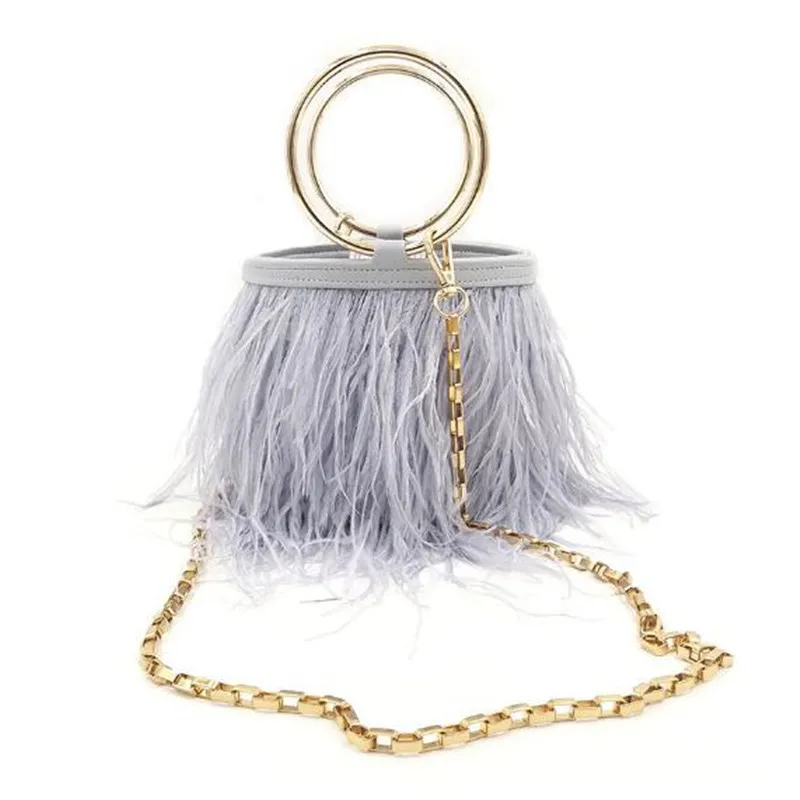 Свадебная сумка сумка-ведро со страусиными перьями для женщин роскошные модные