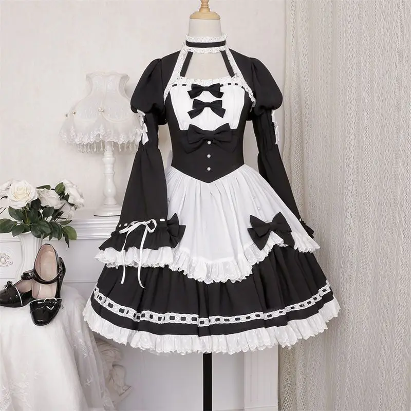 

New Style Maid Dress Japanese Anime Cosplay Sweet Classic Lolita Fancy Suspender Dress Maid Dress with Outer Cover Set FOR WOMEN
