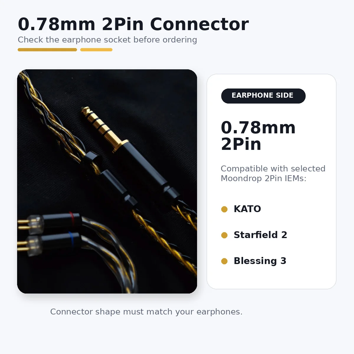 Фото Кабель для апгрейда IEM толщиной 0,78 мм, 2-контактный, для Moondrop KATO Starfield 2 Blessing 3, 8-жильный, посеребренный OCC, длина 1,2 м, аудиоразъем 2,5/3,5/4,4 мм. №2