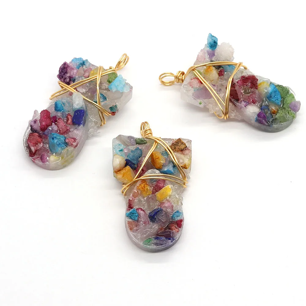 

Irregular Colored Natural Stone Winding Pendant 22-45mm Charm Fashion Boutique Jewelry Making DIY Necklace Earrings Accessories