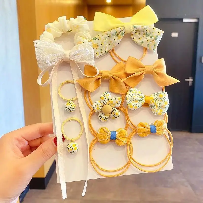

1Set 2022 New Simple Geometric Hair Rope sweet Flower Head Rope Children Cute Bow-Knot Colorful Rubber Band For Girls