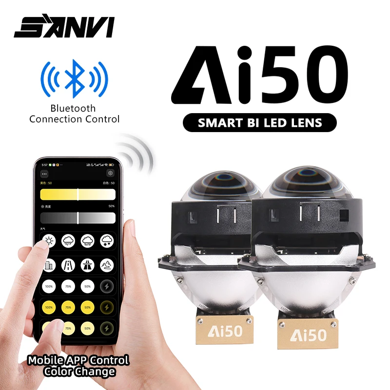 

Sanvi Ai50 Bi светодиодный объектив проектора, приложение Bluetooth Control 3000K 4300K 6000K, светодиодная фара для автомобиля, светодиодный светильник, модернизированный автоаксессуар