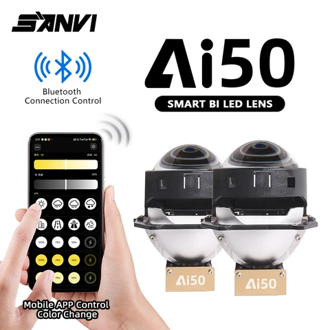 Sanvi Ai50 Bi светодиодный объектив проектора, приложение Bluetooth Control 3000K 4300K 6000K, светодиодная фара для автомобиля, светодиодный светильник, модернизированный автоаксессуар