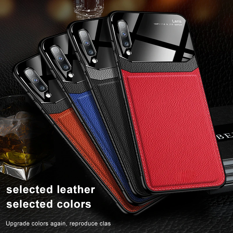 

Leather for Samsung Galaxy A50 A30S A20 A70 A7 2018 Mirror Glass Phone Back Cover For Samsung Note 10 Plus S10 9 8
