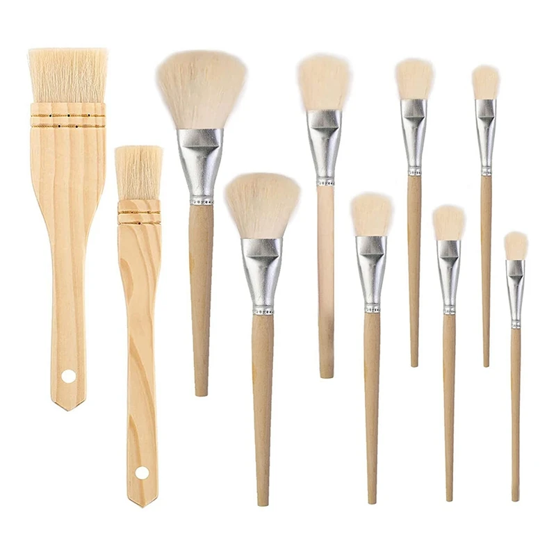 

10 PCS Assorted Size Paint Brush Goat Hair Brushes Gold Leaf Hair Duster Flat Brush Sweep Mops For Watercolor, Wash, Ceramic